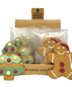 Original Biscuit Bakers hand iced gingerbread Santa Man and Christmas Tree in Shelf Dispenser