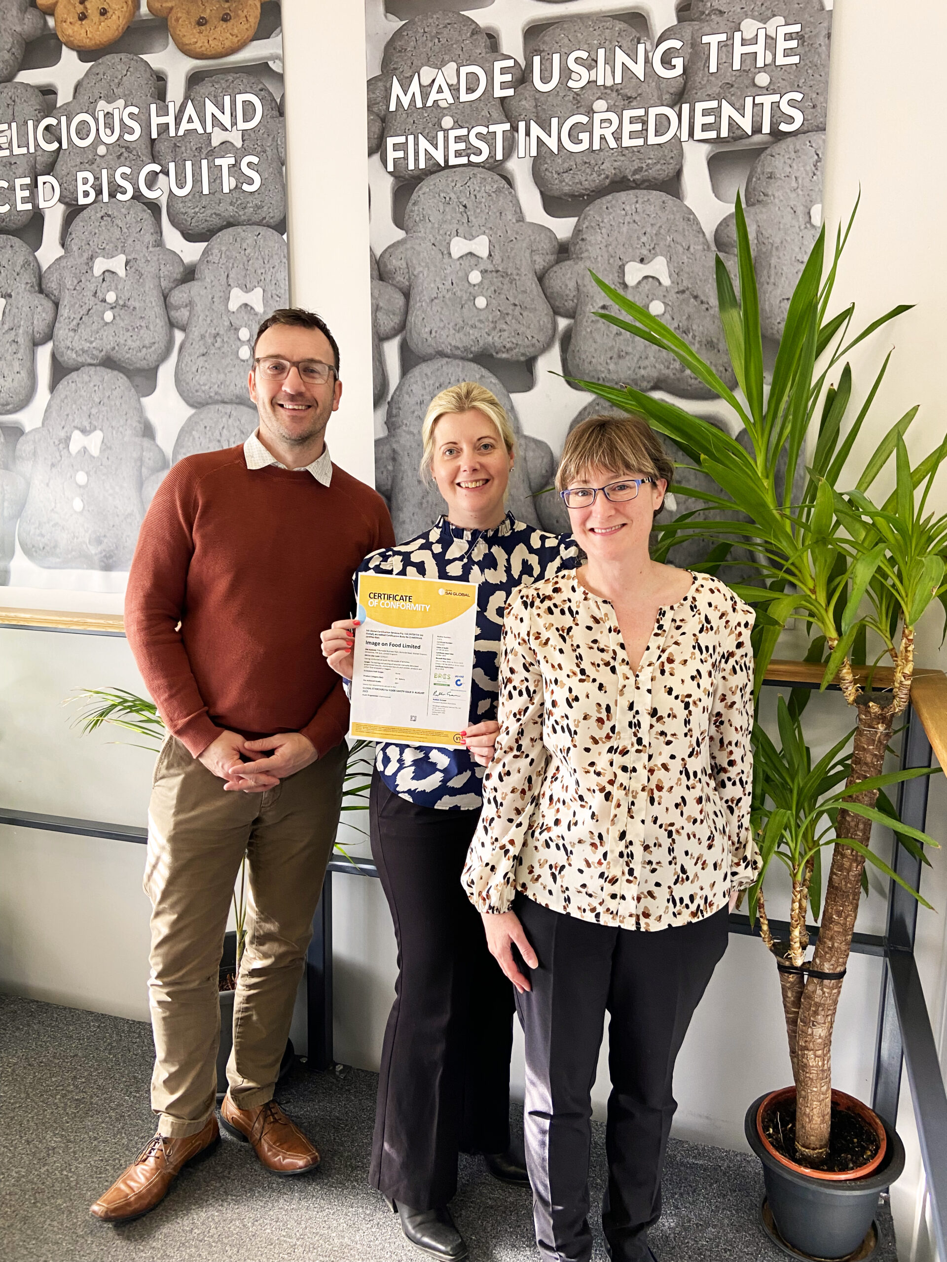 Team members pictured with BRCGS certificate.