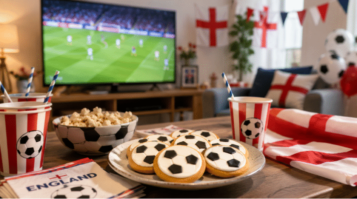 World Cup Watch Party featuring hand iced football biscuits