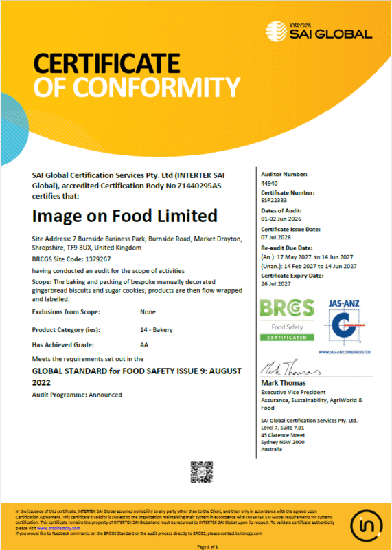 Image on Food BRCGS Certificate 2026